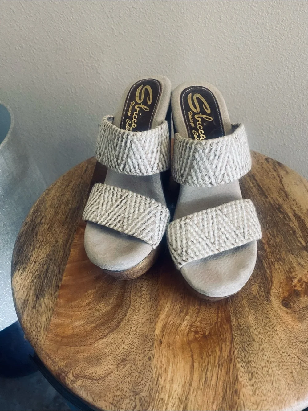 Sbicca Cream Woven Wedge Sandals